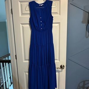 DR2 Blue Sleeveless Tiered Maxi Sundress